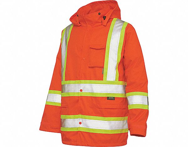 TOUGH DUCK SAFETY RAIN JACKET,FLGR,L - High-Visibility Jackets