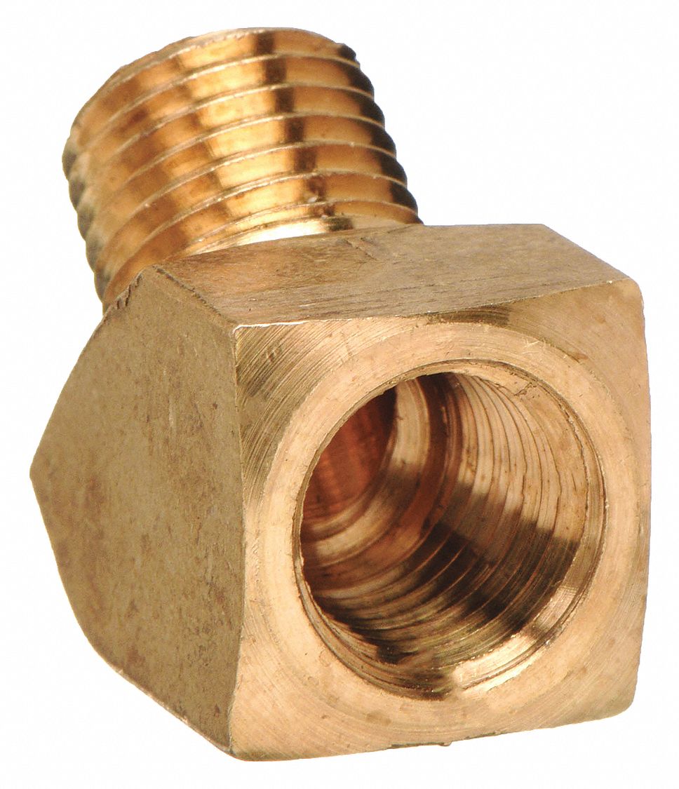 45° Extruded Street Elbow: Brass, 1/4 in x 1/4 in Fitting Pipe Size, Male NPT x Female NPT