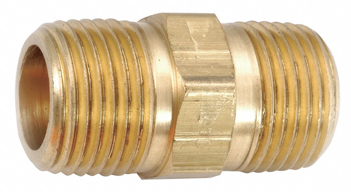 GRAINGER APPROVED Brass Hex Nipple, MNPT, 1/4 in Pipe Size, 1 EA