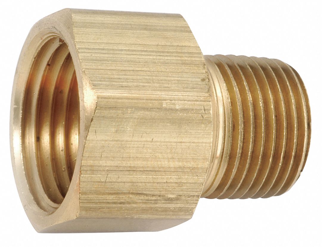Reducing Adapter: Brass, 1/2 in x 3/8 in Fitting Pipe Size, Female NPT x Male NPT