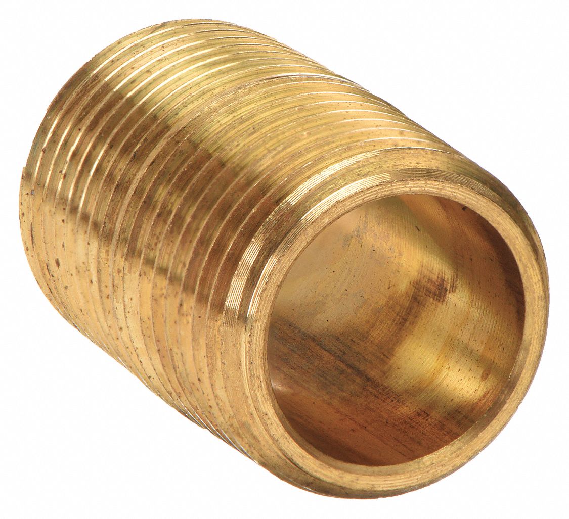 NIPPLE: LOW LEAD BRASS, ¼ IN NOMINAL PIPE SIZE, ½ IN OVERALL LG, BOTH ENDS THREADED
