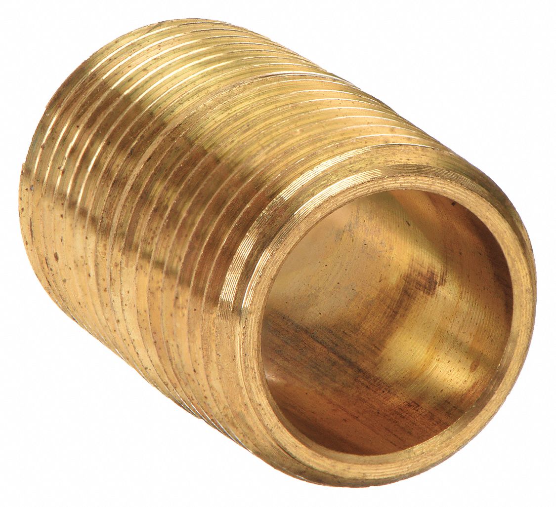 NIPPLE: LOW LEAD BRASS, ½ IN NOMINAL PIPE SIZE, 51/64 IN L, BOTH ENDS THREADED