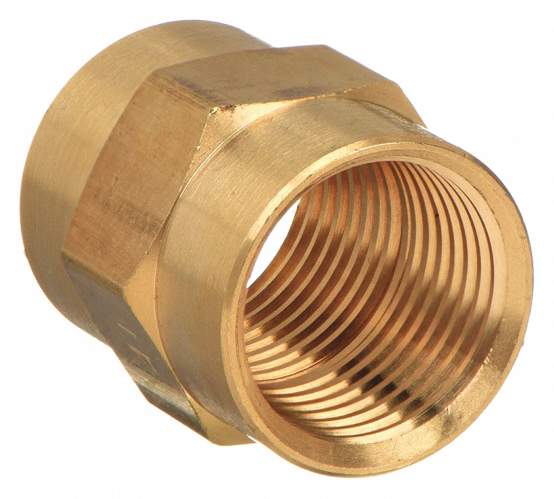 COUPLING: BRASS, ¼ IN X ¼ IN FITTING, FEMALE NPT X FEMALE NPT, 1⅛ IN OVERALL LG