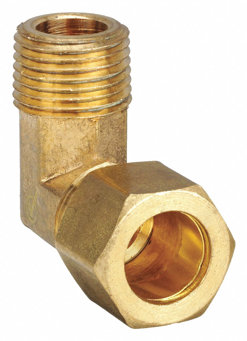 MALE ELBOW, 90 ° : BRASS, COMPRESSION X MNPT, ¼ IN PIPE SIZE, FOR ⅜ IN TUBE OD