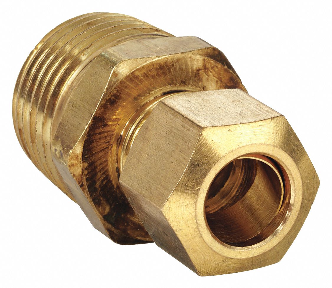MALE CONNECTOR: BRASS, COMPRESSION X MNPT, ¼ IN PIPE SIZE, FOR 5/16 IN TUBE OD