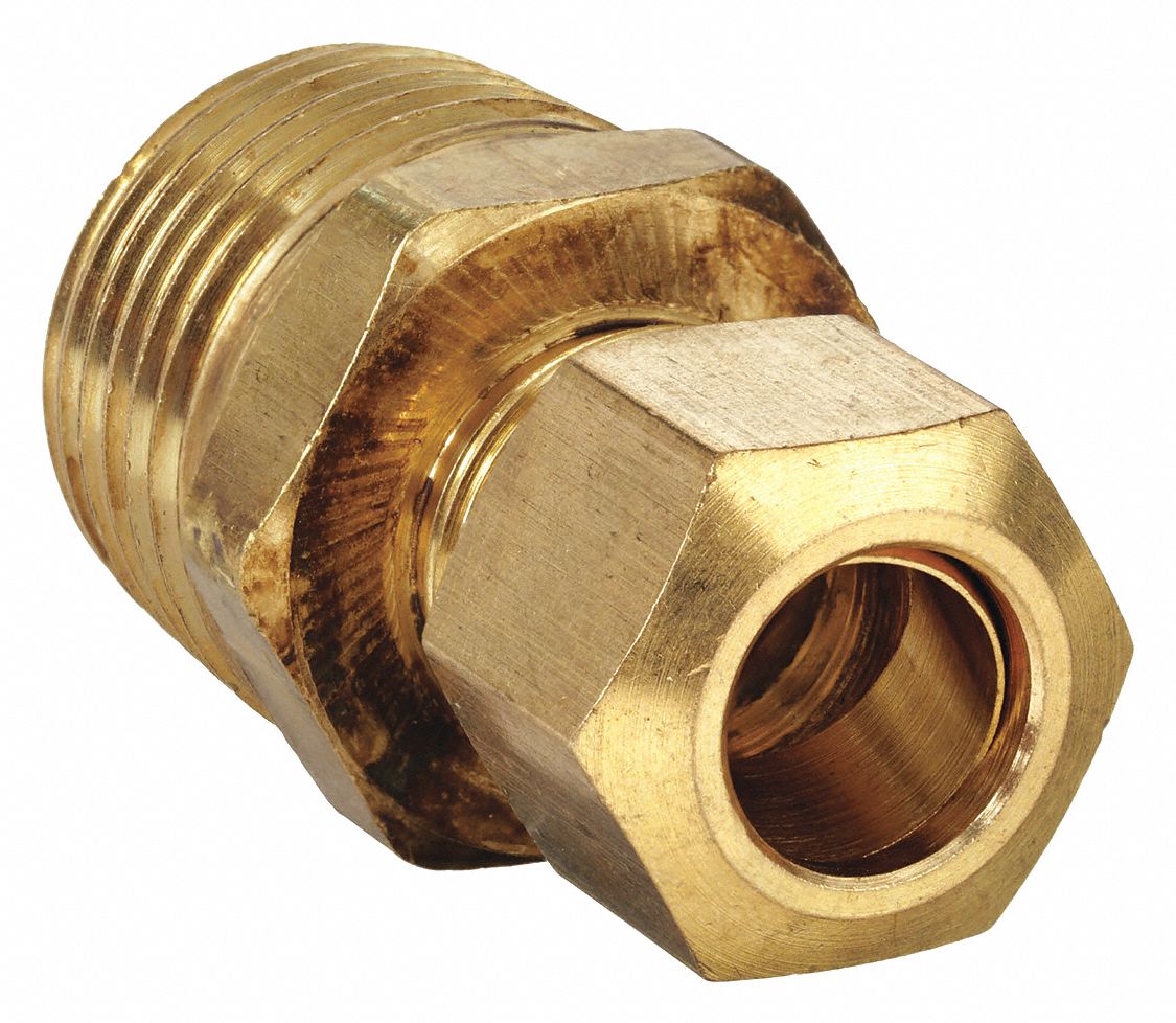 MALE CONNECTOR: BRASS, COMPRESSION X MNPT, ⅜ IN PIPE SIZE, FOR ½ IN TUBE OD