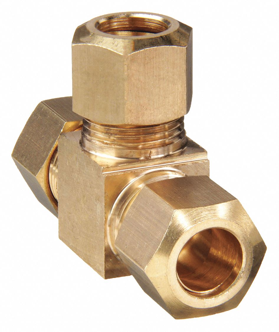 UNION TEE: BRASS, COMPRESSION X COMPRESSION X COMPRESSION, FOR ¼ IN X ¼ IN X ¼ IN TUBE OD