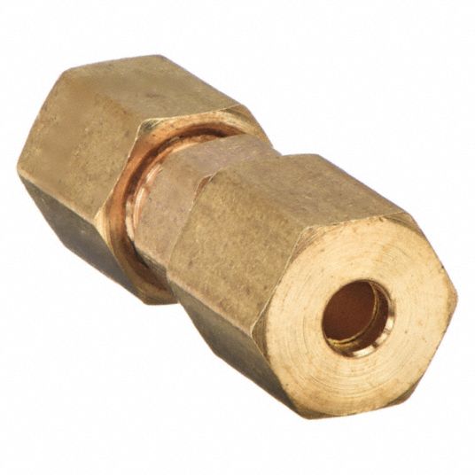 Union: Brass, Compression x Compression, For 5/16 in x 5/16 in Tube OD,  Aluminum/Copper/Plastic