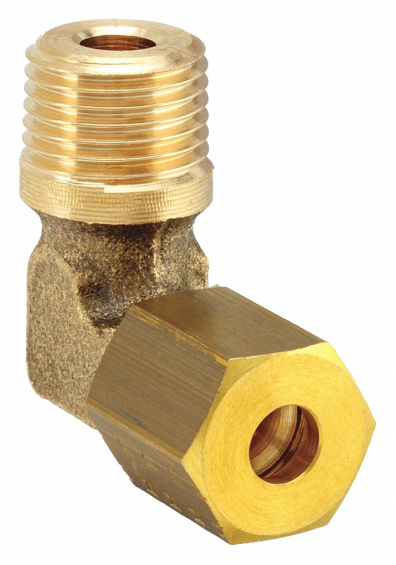 Compression Fitting Elbow: 4 mm OD x 1/4 in Pipe Fitting Size, Compression x MBSPT, 10 PK