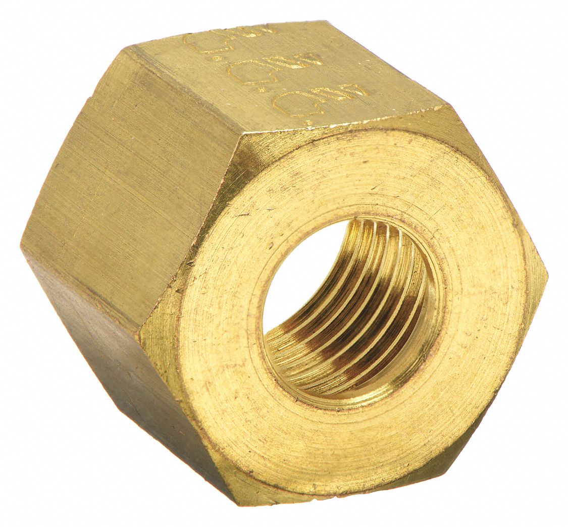 Compression Fitting Nut: 10 mm OD Fitting Size, Compression, Brass, 15 mm Overall Lg, 50 PK