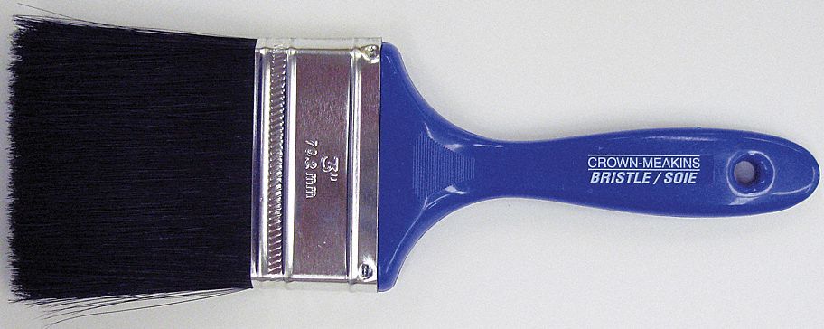 PINCEAU CLASSIQUE, PLATE, BLEU, 9 1/2 POLX11/16 EPAIS, POILS SOIE PORC PURE NOIRE/PLASTIQUE/ETAIN