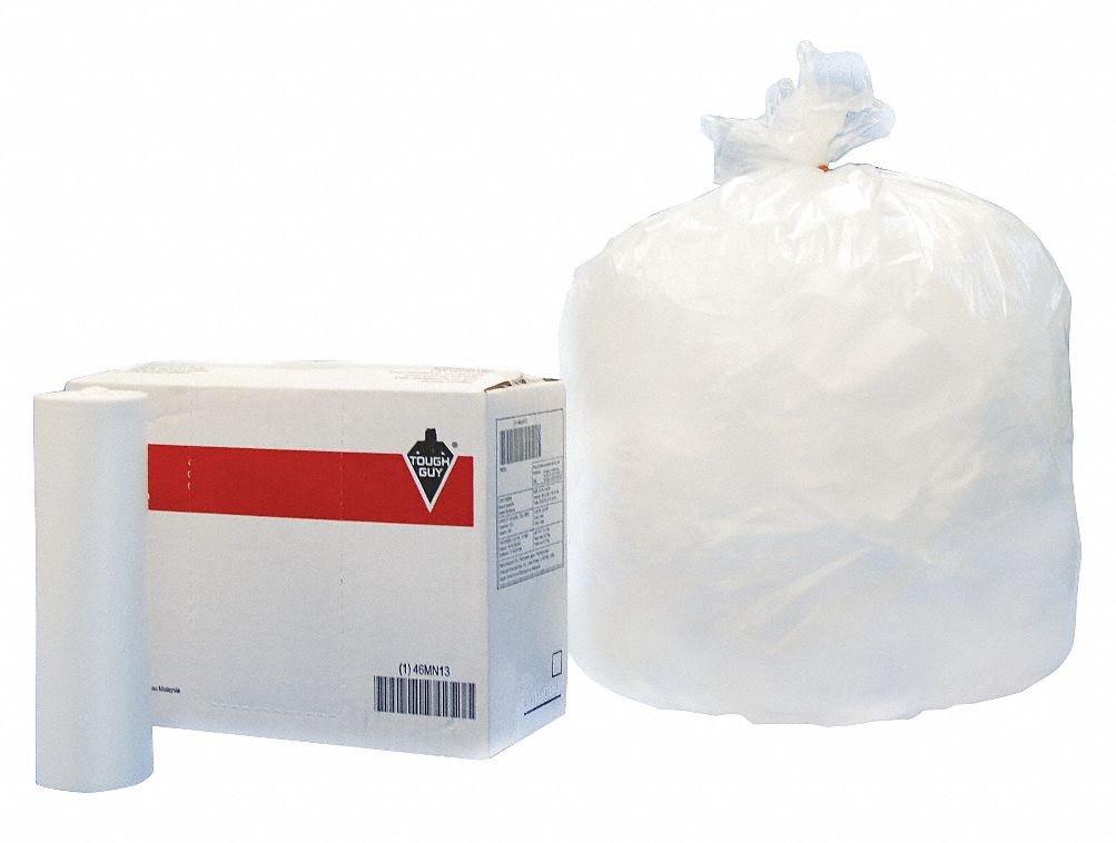 Trash Bag, 45 gal, HDPE, Coreless Roll, Clear, PK 250 Grainger