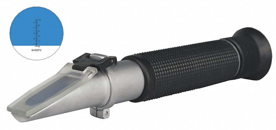 Refractometer: Brix, +/-0.1% Accuracy, Auto, Analog, 7 1/2 in Overall Dp, 1 in Overall Wd