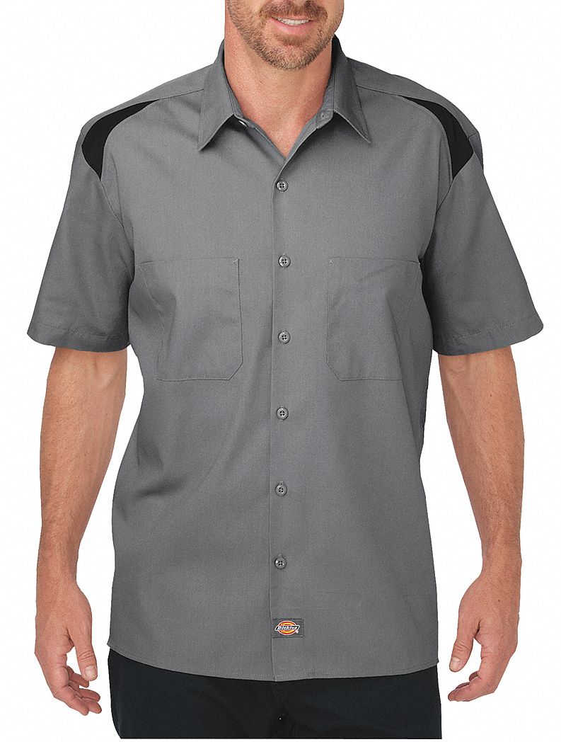 DICKIES Smoke Black Short Sleeve Shirt, XL, 65% Polyester/35% Cotton ...