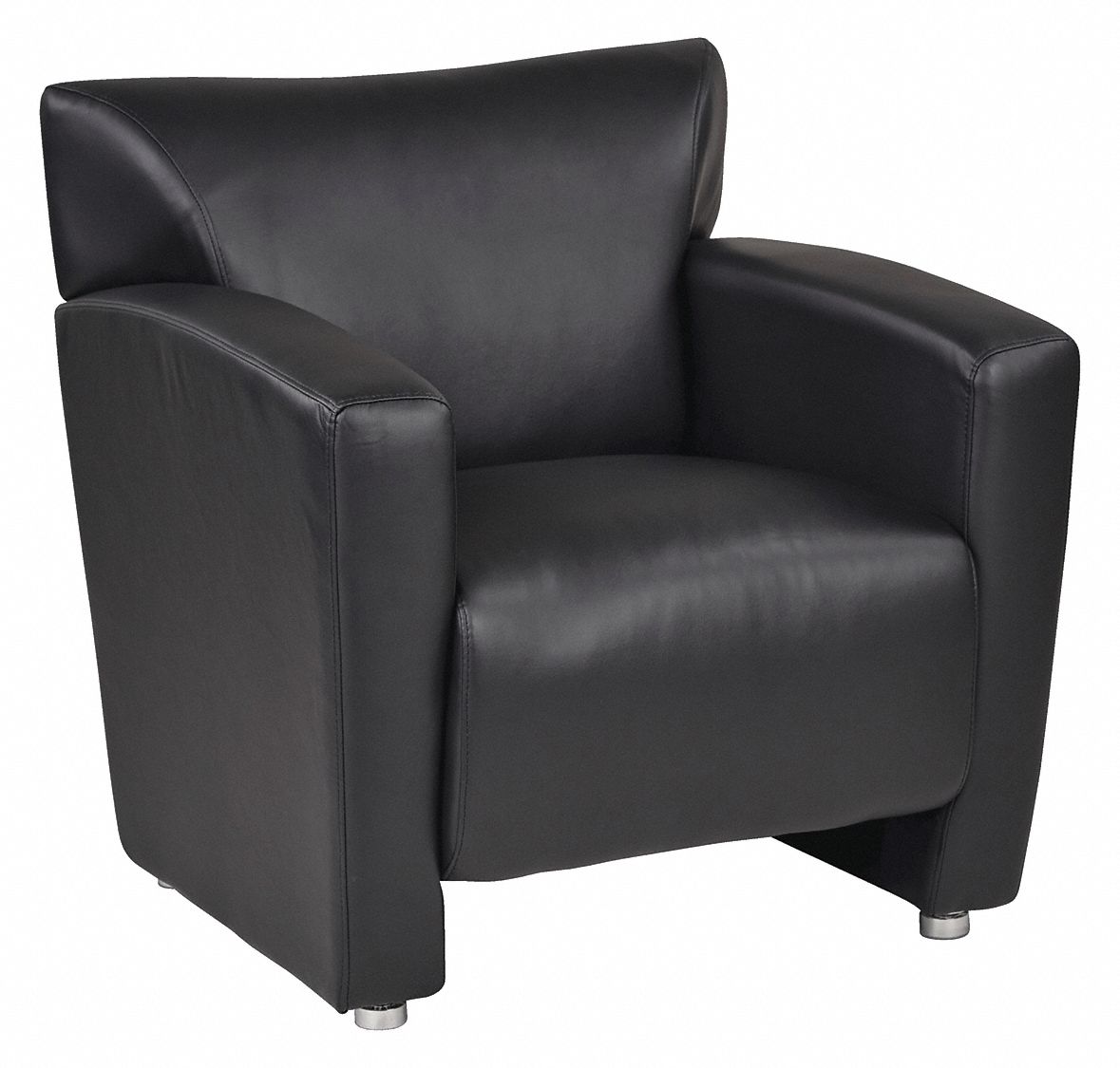 Club Chair: Black, Silver, 4 Casters/Glides, 31 1/4 in Overall Wd, 32 3/4 in Overall Ht
