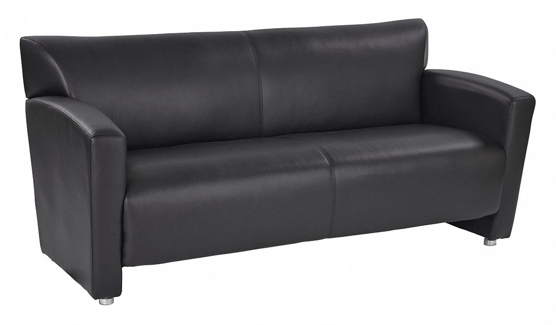 OFFICE STAR Sofa, Faux Leather, Black, 675 lb. 46MV05SL2913SU6