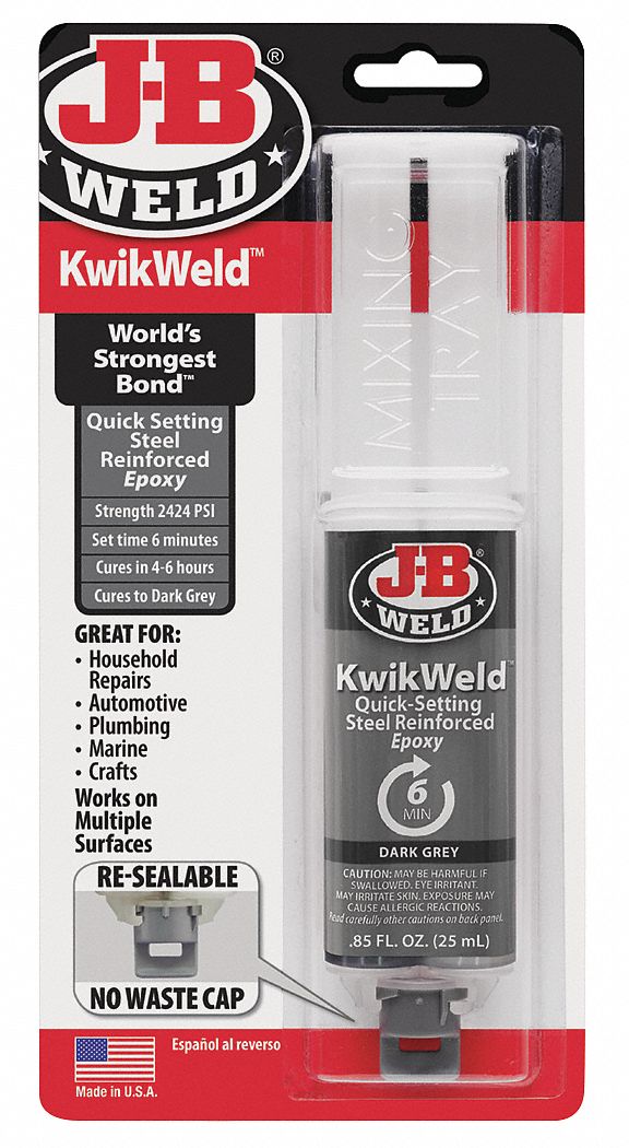 JB WELD Epoxy Adhesive, Tube, 0.85 oz, Gray, 6 min Work Life 46MV9350176 Grainger