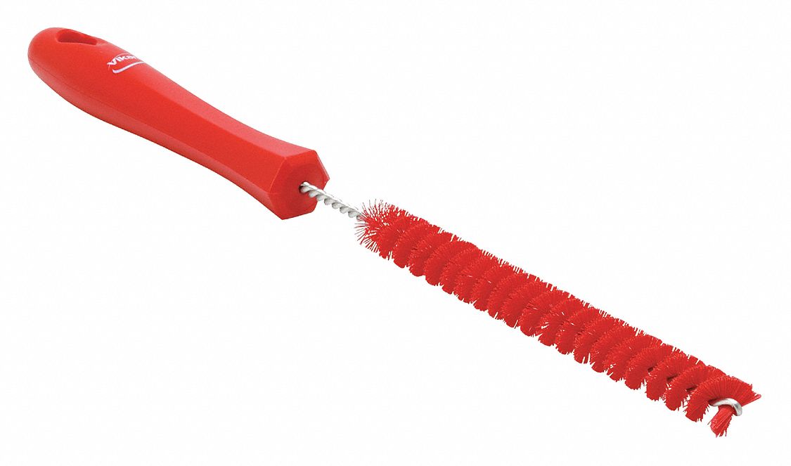 TUBE AND PIPE BRUSH, STRAIGHT HANDLE, POLYESTER BRISTLE, RED, 0.59 IN BRUSH DIA