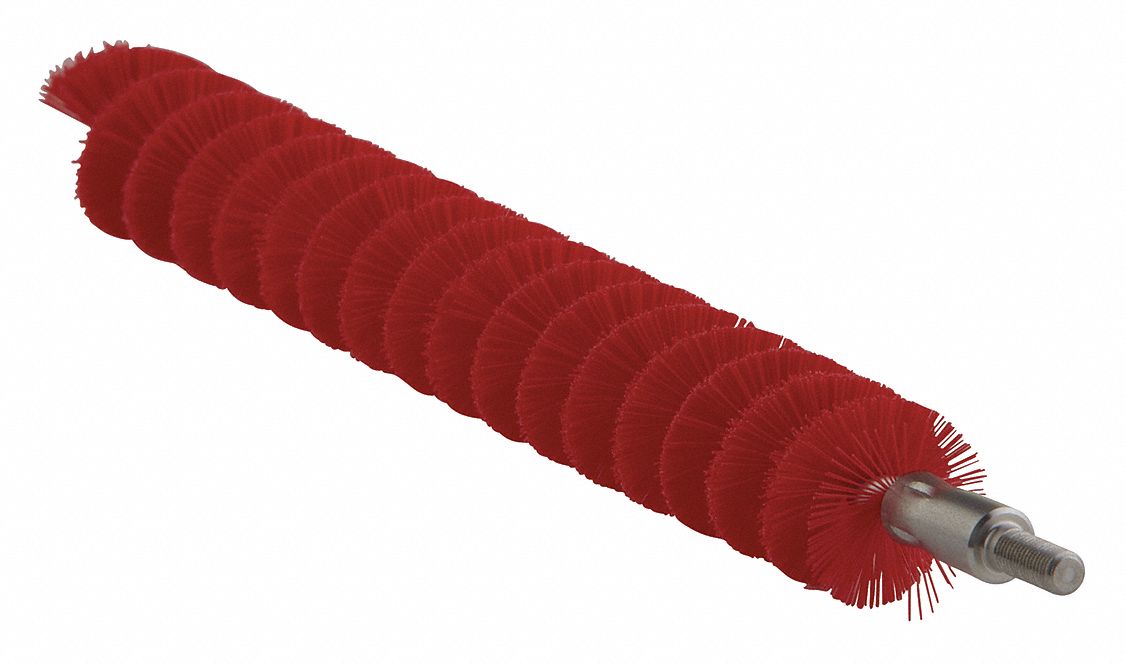 Tube and Pipe Brush: Polyester Bristle, Red, 0.8 in Brush Dia, 7 in Brush Lg