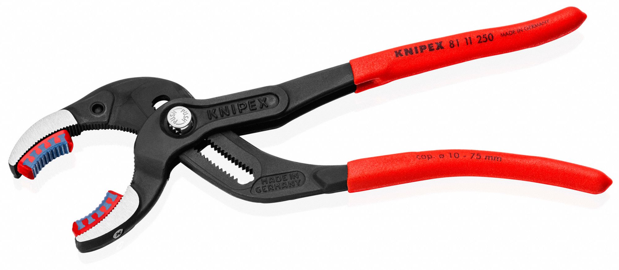 Knipex Tongue And Groove Plier Curved Push Button 3 In Max Jaw Opening 10 In Overall Lg 38