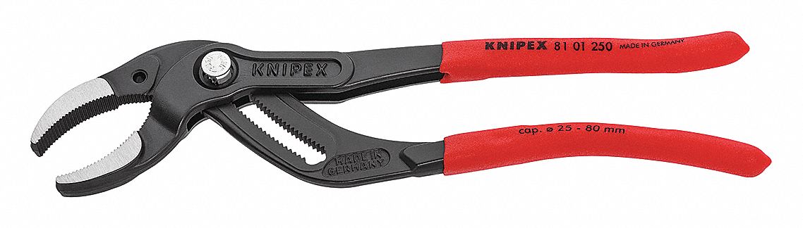 TONGUE AND GROOVE PLIER, CURVED, PUSH BUTTON, 3⅛ IN MAX JAW OPENING, 10 IN OVERALL L, SERRATED