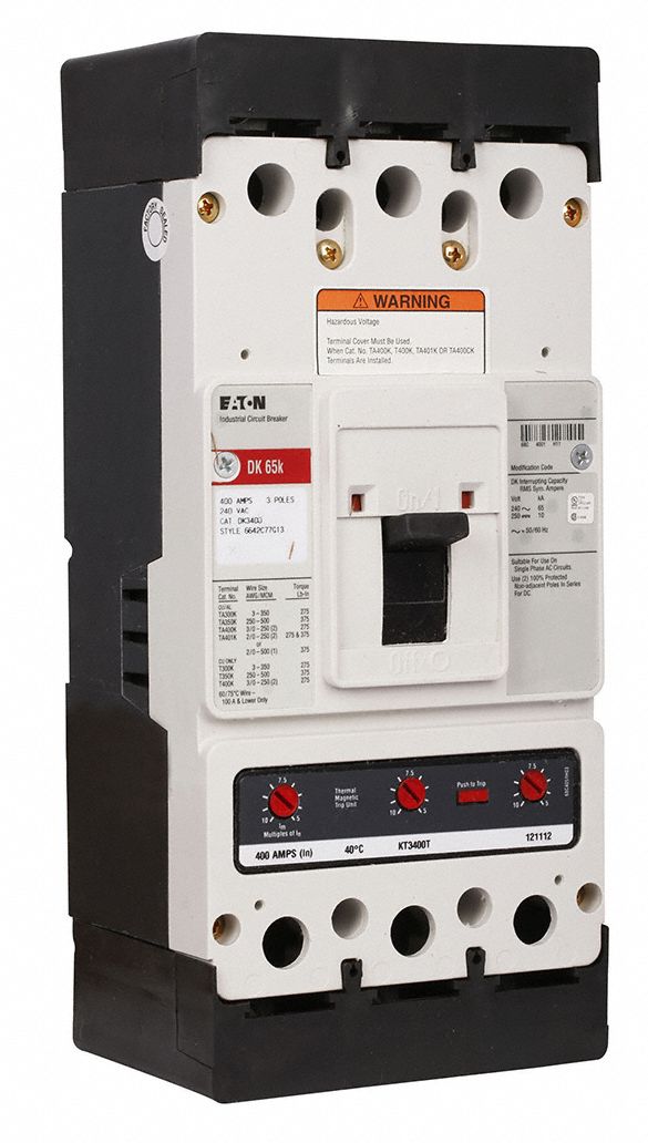 EATON Molded Case Circuit Breaker 400 A Amps, 65kA at 240V AC, Fixed, ABC, Line/Load Lug, Std