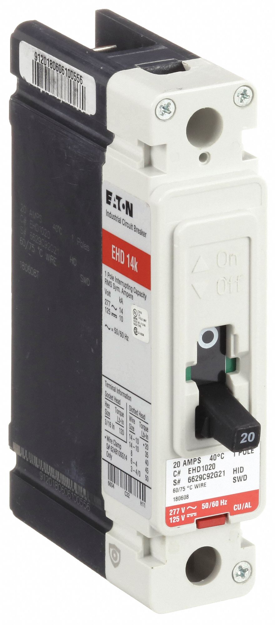 Molded Case Circuit Breaker: 20 A Amps, 18kA at 240V AC, Fixed, A, Load Side Lug, Std, EHD