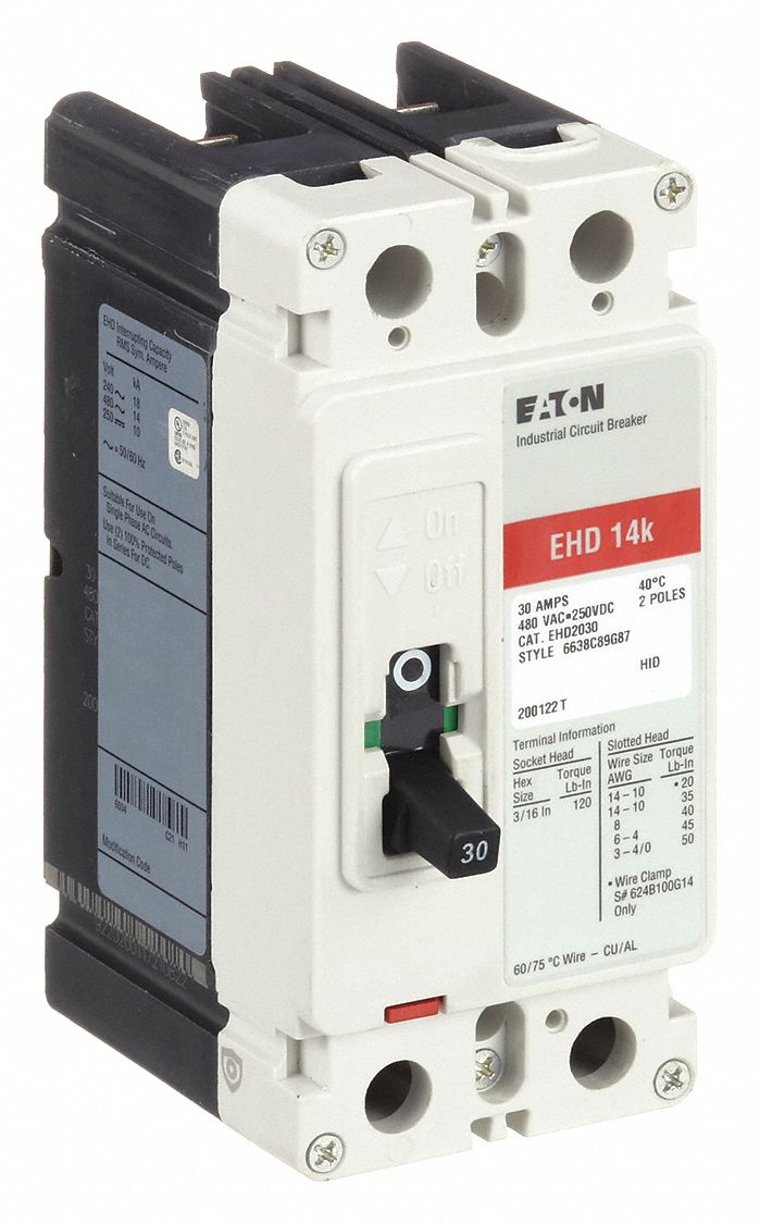 Molded Case Circuit Breaker: 30 A Amps, 18kA at 240V AC, Fixed, ABC, Load Side Lug, Std, EHD