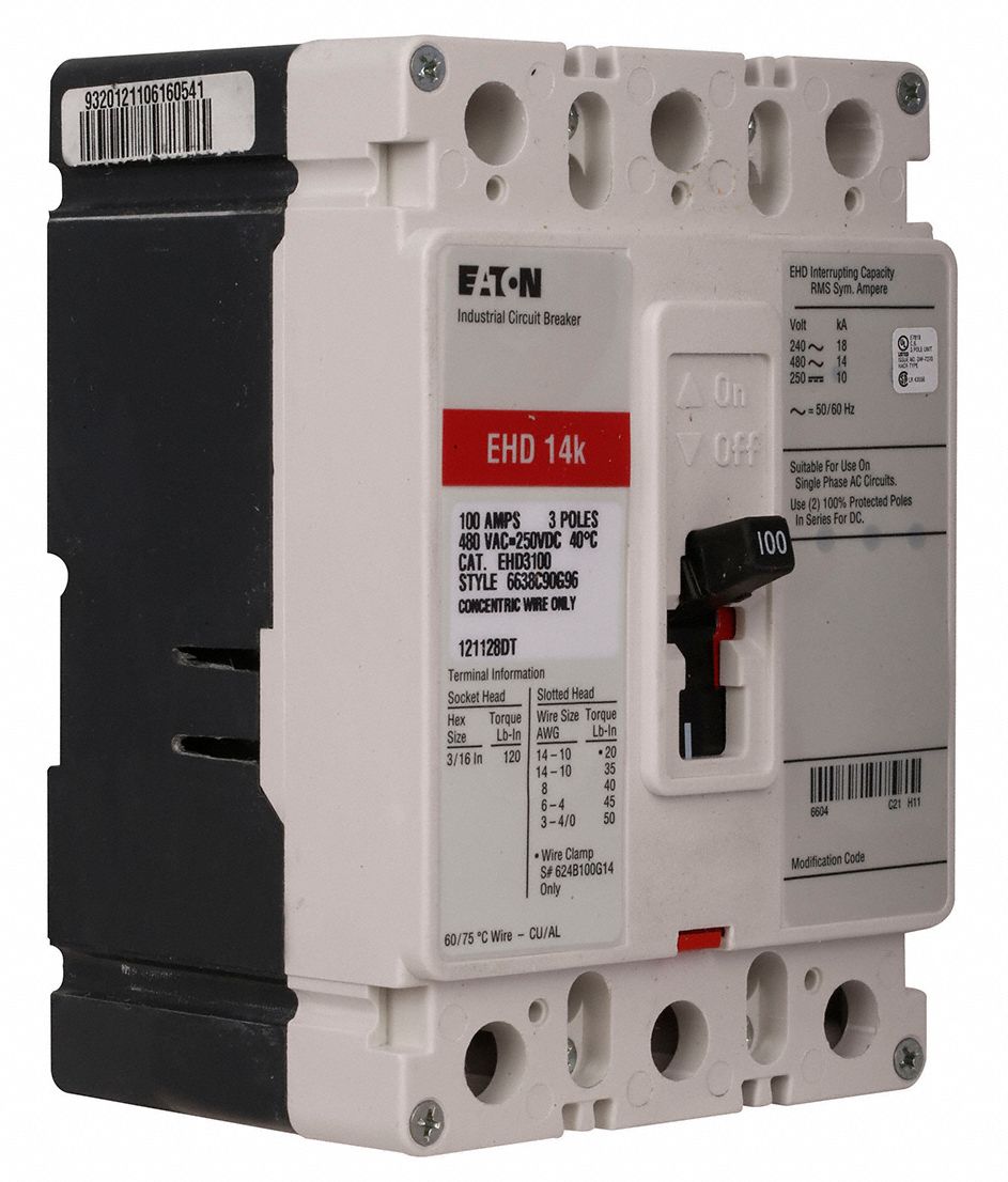 EATON Molded Case Circuit Breaker, 100 A Amps, Number of Poles 3