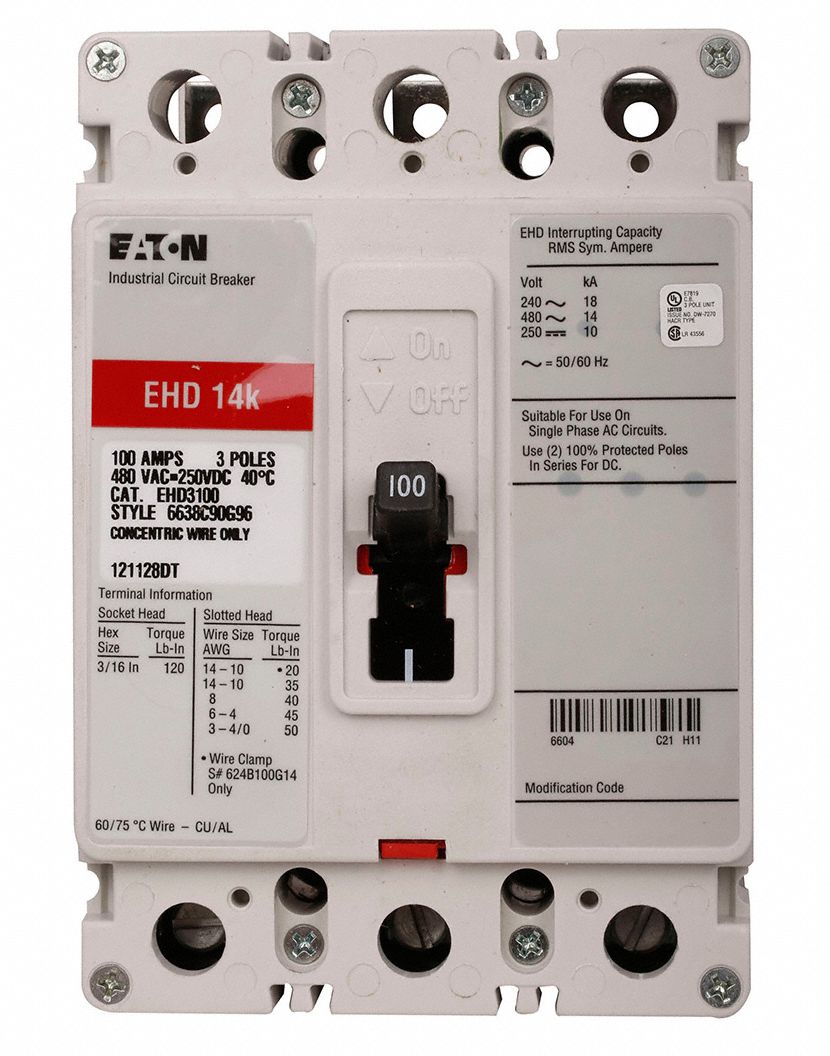 EATON Molded Case Circuit Breaker, 100 A Amps, Number of Poles 3