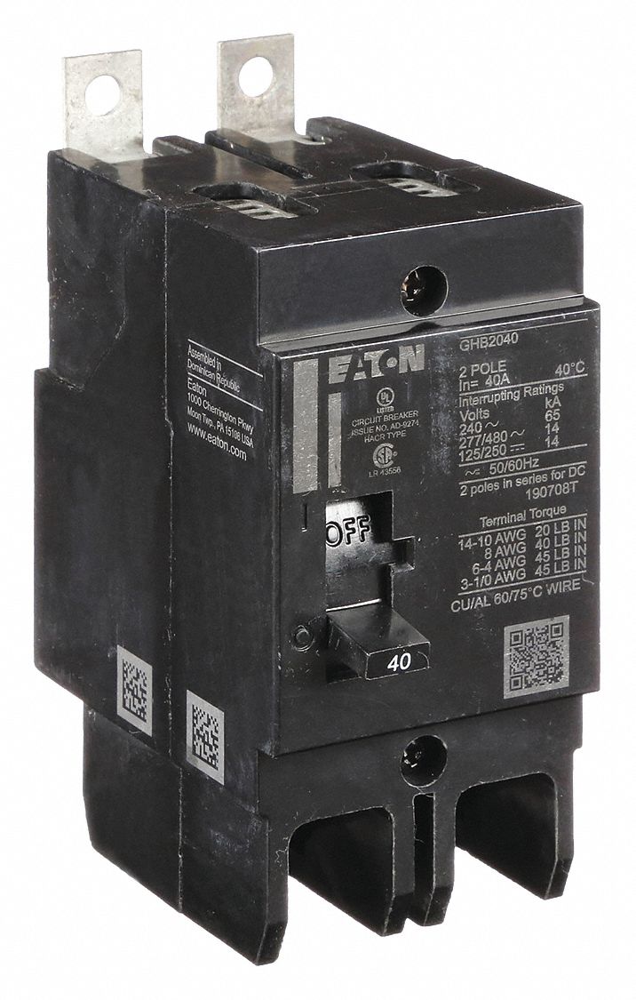Miniature Circuit Breaker: 40 A, 277/480V AC, Single Phase, 14kA at 277/480V AC, 2 Poles, Std