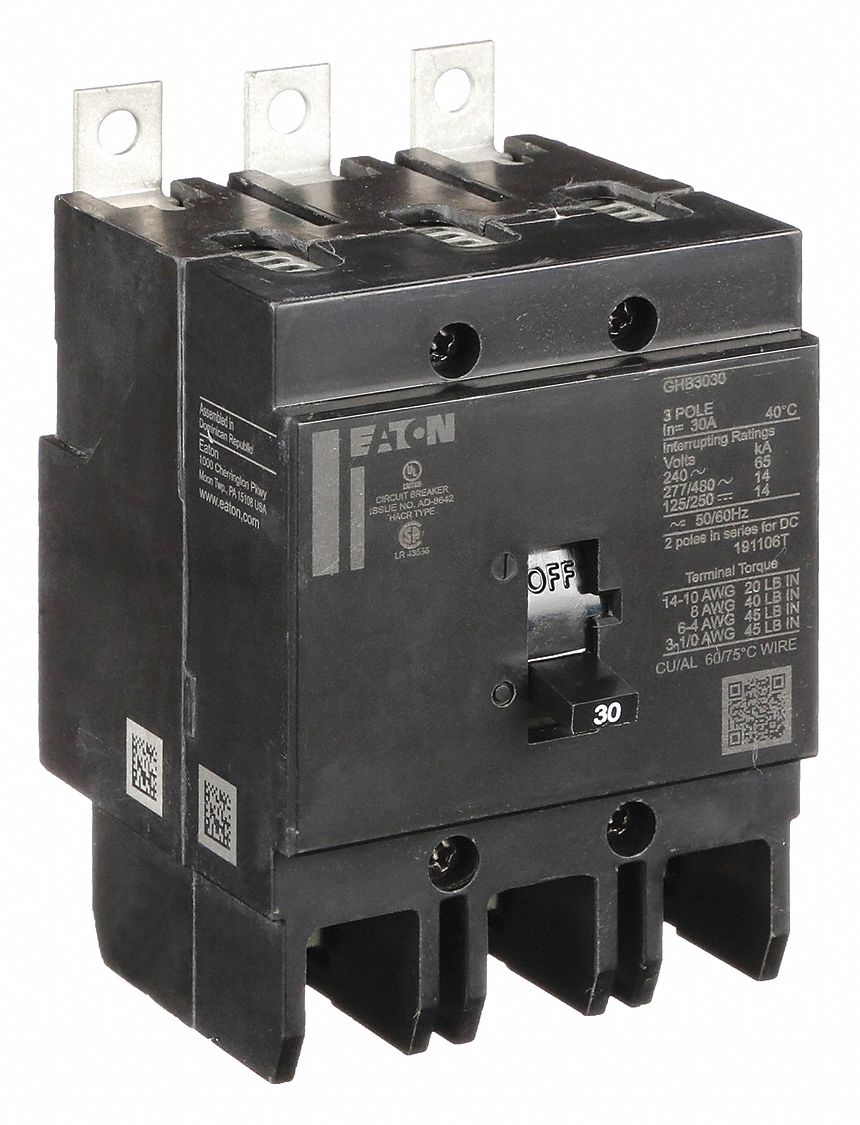 Miniature Circuit Breaker: 30 A, 277/480V AC, Three Phase, 14kA at 277/480V AC, 3 Poles, Std
