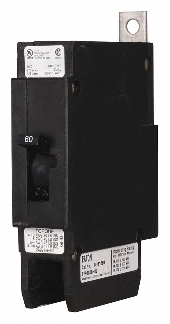 Circuit Breaker,  15 Amps,  Number of Poles:  1,  277VAC AC Voltage Rating