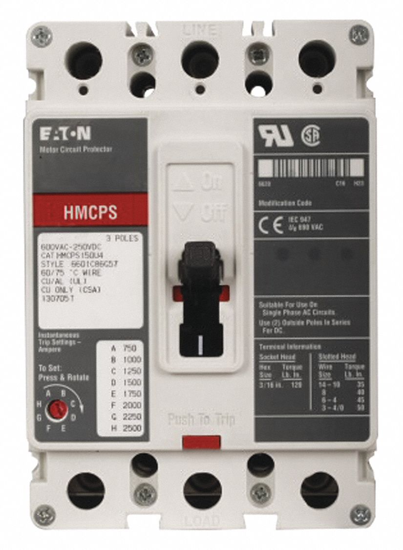 Molded Case Circuit Breaker: 15 A Amps, 65kA at 600V AC, Fixed, ABC, Line/Load Lug, Std, HMCP