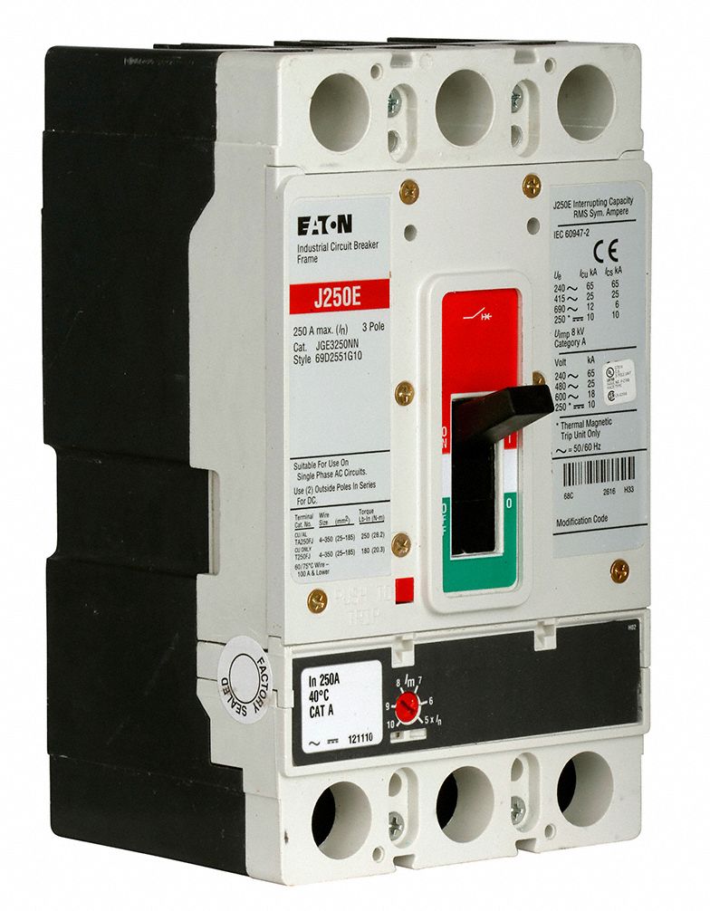 EATON Molded Case Circuit Breaker 250 A Amps, 25kA at 240V AC, Fixed, ABC, Line/Load Lug, Std