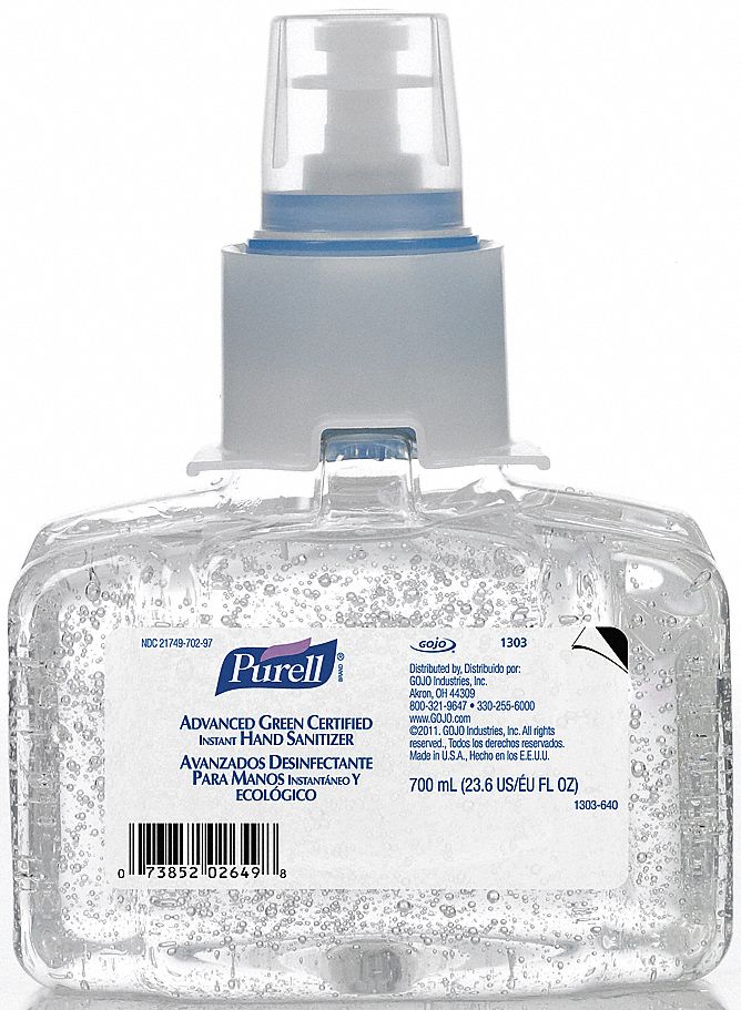 ADVANCED GREEN CERTIFIED INSTANT HAND SANITIZER DISPENSING SYSTEM, 700 ML, CA 3