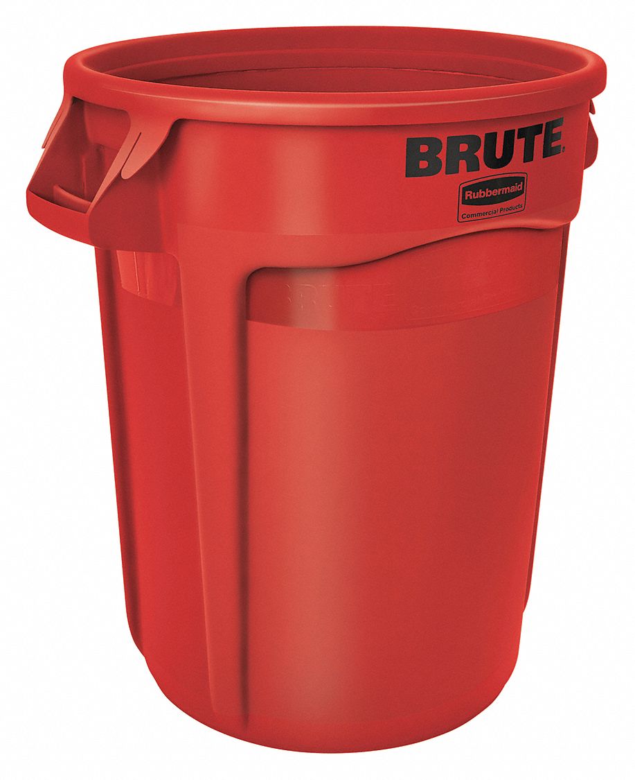 RUBBERMAID COMMERCIAL PRODUCTS Trash Can: Round, Orange, 32 gal Capacity,  22 in Wd/Dia, 28 in Dp