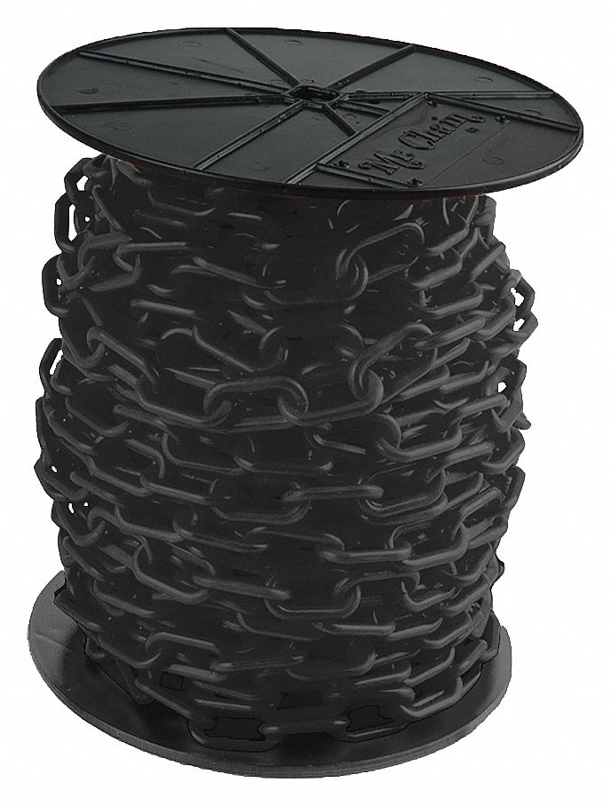 CHAIN, OUTDOOR/INDOOR, UV-RESISTANT, REEL, BLACK, 125 FT X 2 IN, NO. 8 PLASTIC