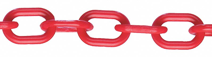 CHAIN, OUTDOOR/INDOOR, UV RESISTANT, RED, 50 FT X 1 IN, NO. 8 PLASTIC