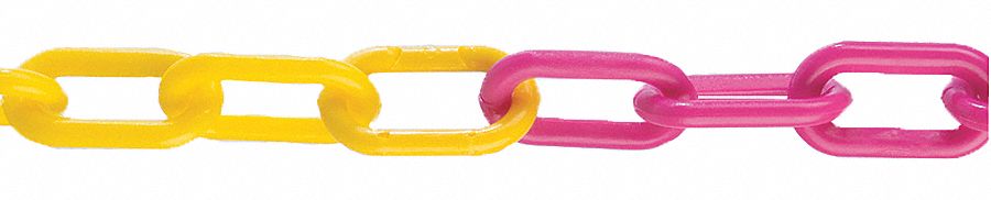CHAIN, OUTDOOR/INDOOR, UV RESISTANT, MAGENTA/YELLOW, 50 FT X 2 IN, PLASTIC