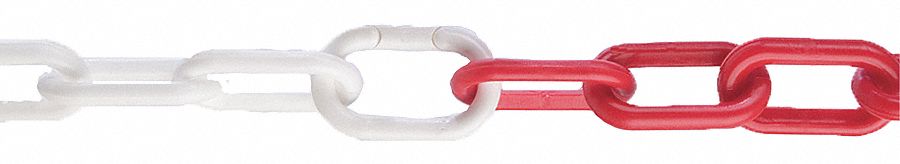 CHAIN, OUTDOOR/INDOOR, UV-RESISTANT, RED/WHITE, 50 FT X 2 IN, PLASTIC
