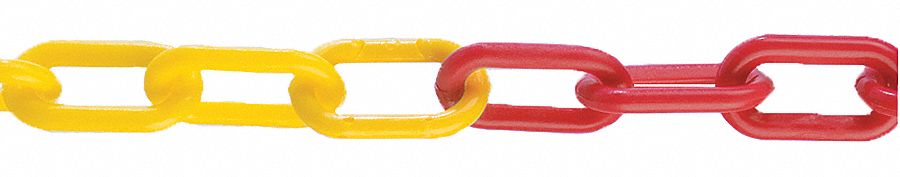 CHAIN, OUTDOOR/INDOOR, UV-RESISTANT, YELLOW/RED, 50 FT X 2 IN, PLASTIC