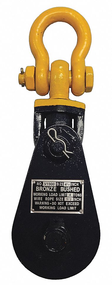 SNATCH BLOCK W SWIVEL SHACKLE, 17630 LB, 3/4 IN ROPE DIA, 6 IN SHEAVE OD, C1045/FORGED STEEL