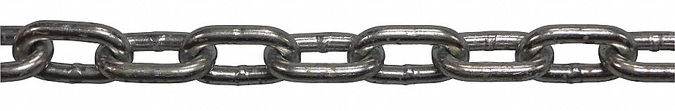 CHAIN, GRADE 30, 800 LB, TRADE SIZE 3/16 IN, 750 FT, ZINC-COATED STEEL