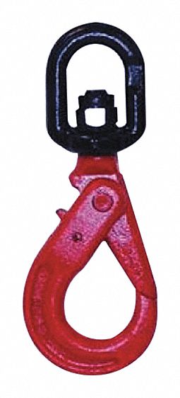 SELF LOCKING SWIVEL HOOK, 6 13/16 IN W X 16 9/64 IN L, ALLOY STEEL, 18,100 LB LOAD LIMIT