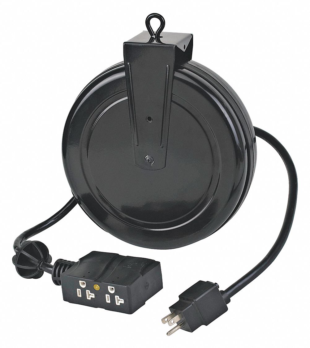 INDUSTRIAL CORD REEL, CUL, 125 V/110V/15 A, BLACK, 20 FT L