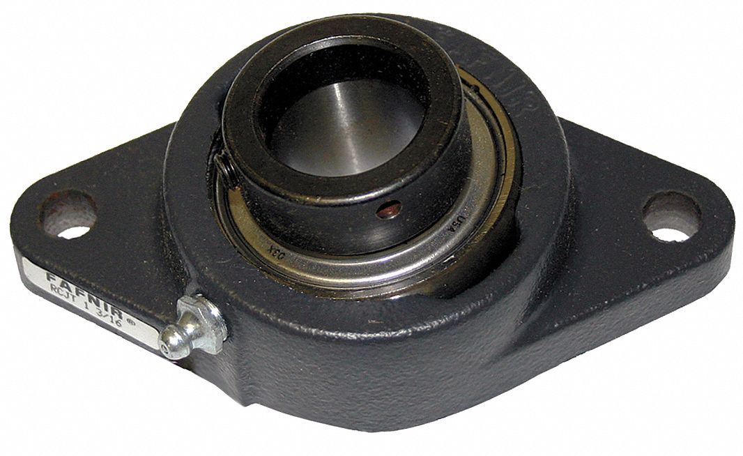 2 Bolt Flange Bearing: Radial Ball, 1 1/2 in Bore, Cast Iron, Eccentric Collar, 6 47/64 in Lg
