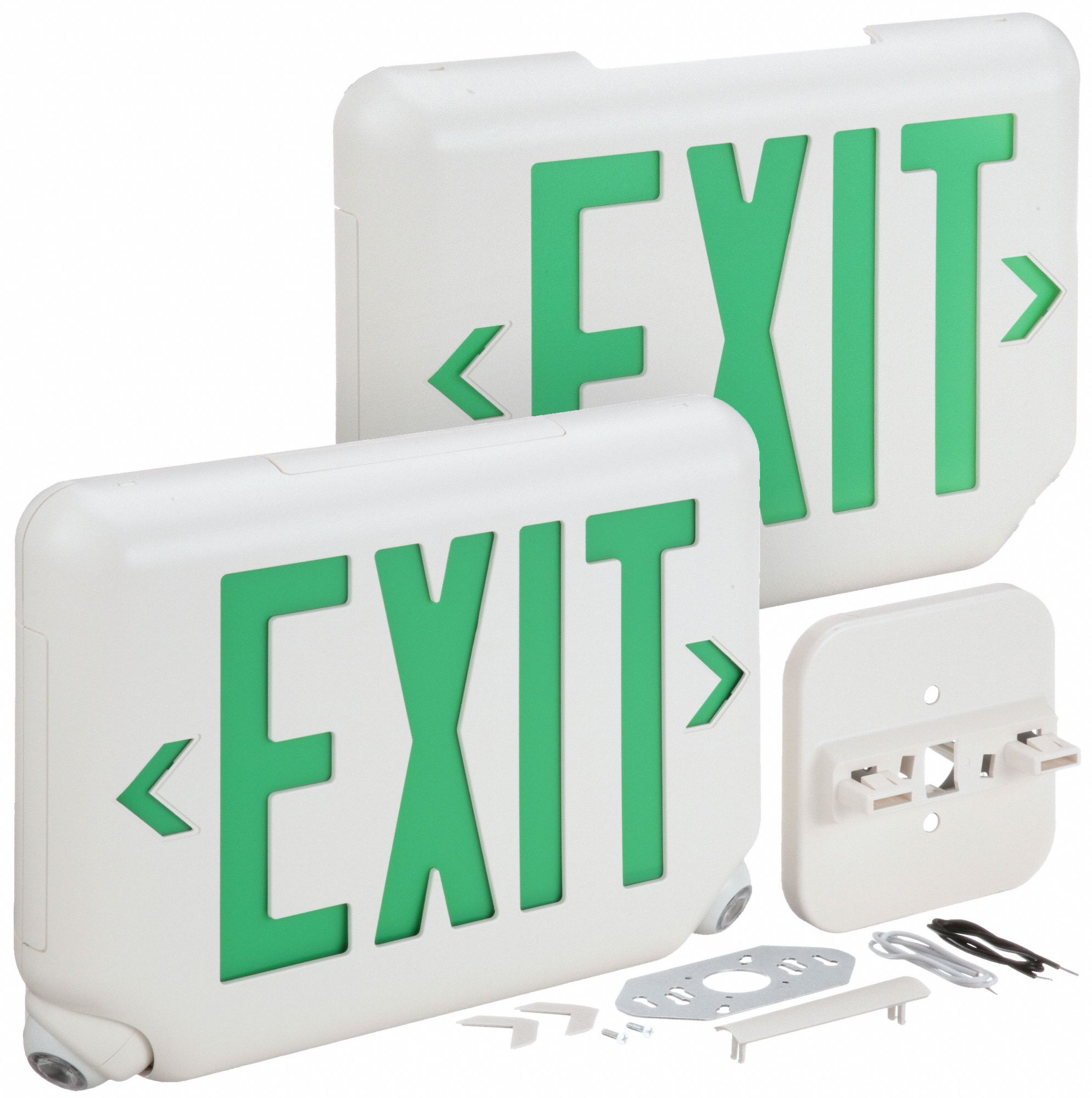 DUAL-LITE Exit Sign with Emergency Lights: White, 2 Faces, Green, LED ...