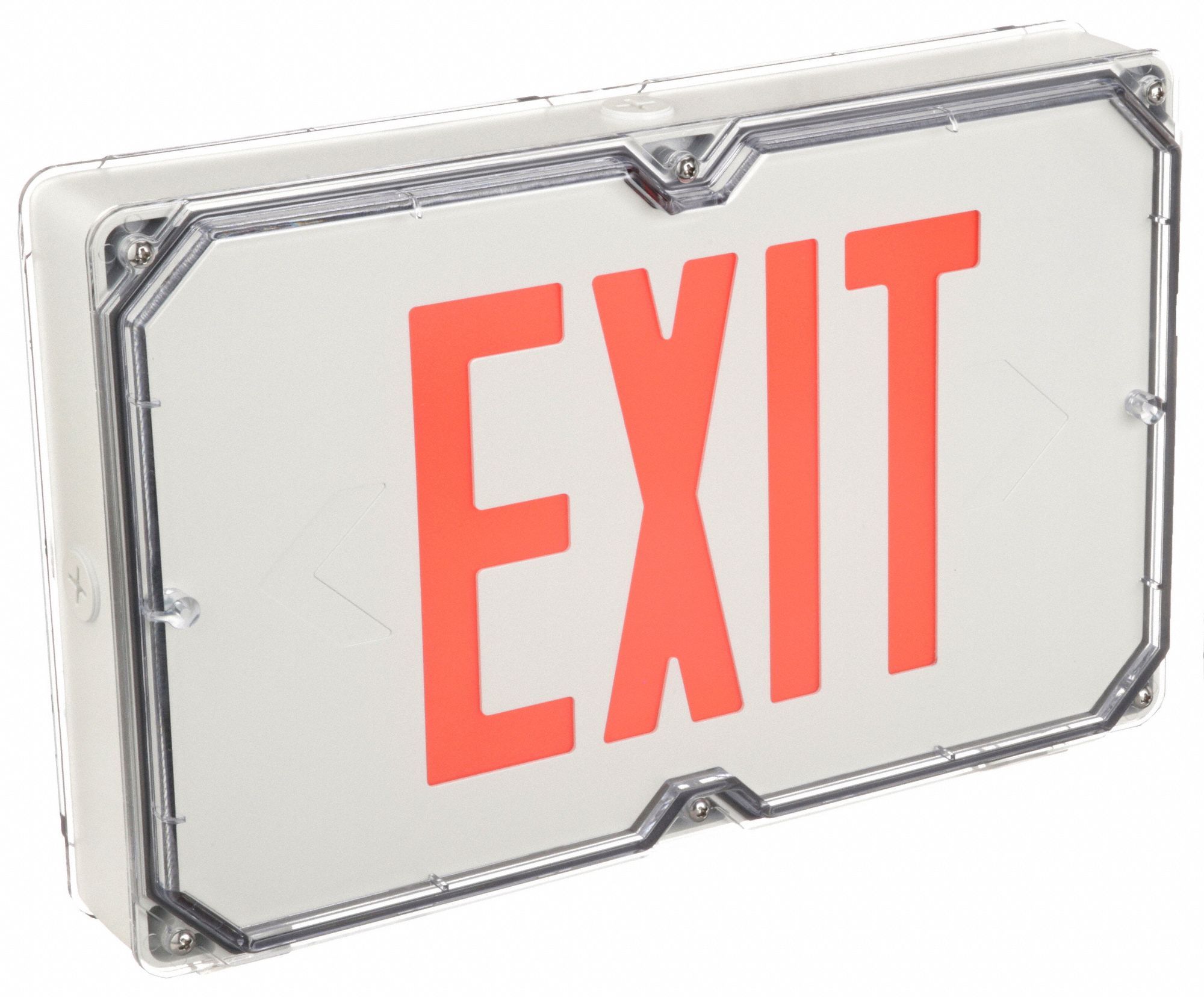 Exit Sign: With Battery Backup, Red, 2 Faces, Aluminum, Nickel Cadmium, Ceiling, 9 3/8 in Overall Ht
