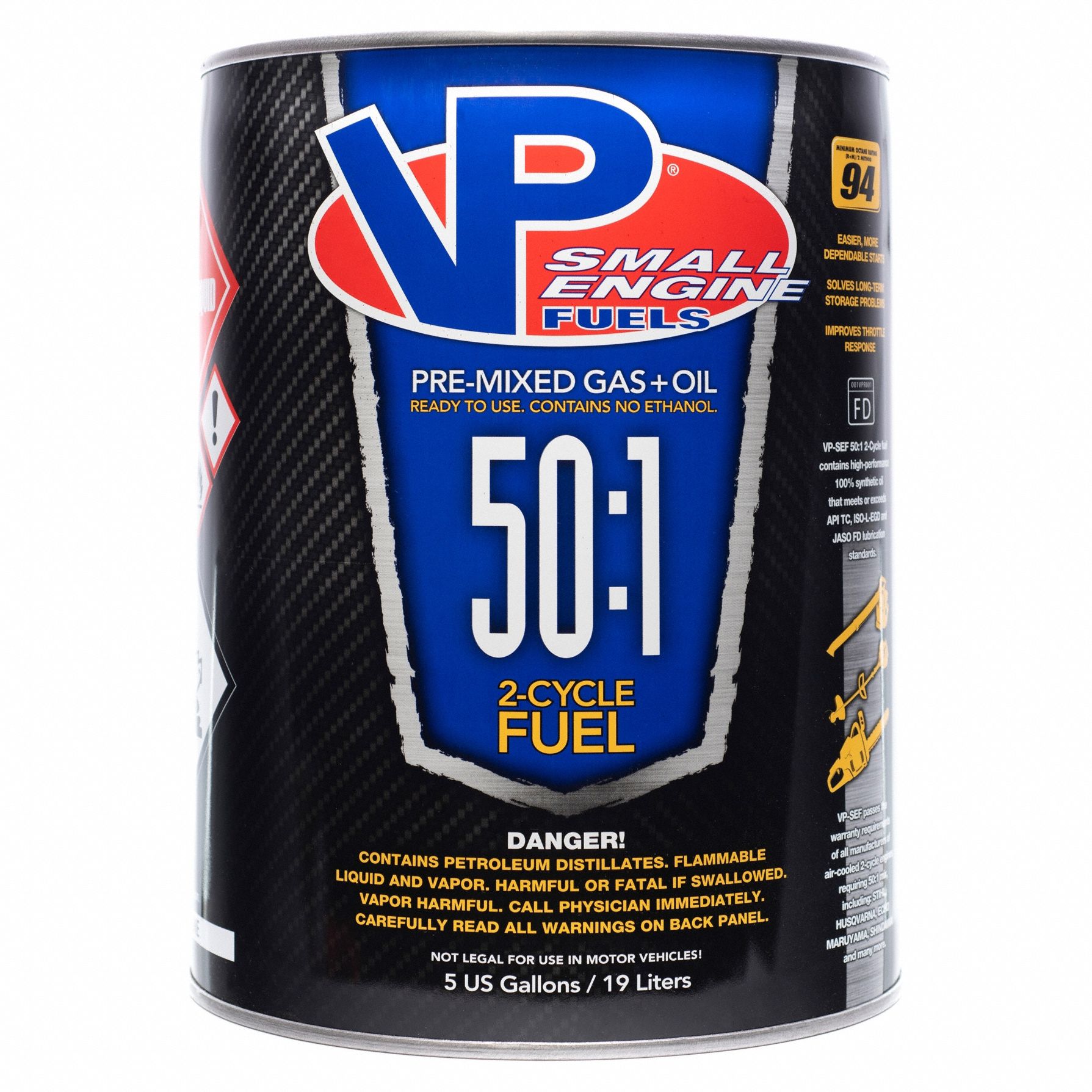 Small Engine Fuel, 2 Cycle: 50:1, 5 gal Container Size, Pail, 2-Cycle